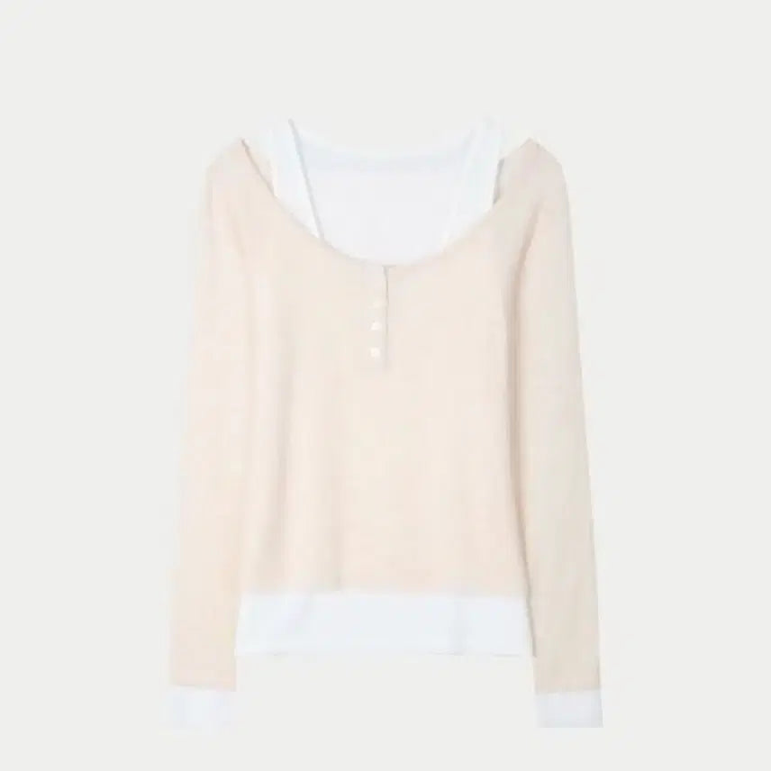 [BUNJANG] Usoep Sheer Button Layered T-shirt (Pink) / 유솝 시어 버튼 레이어드 티 (핑크)