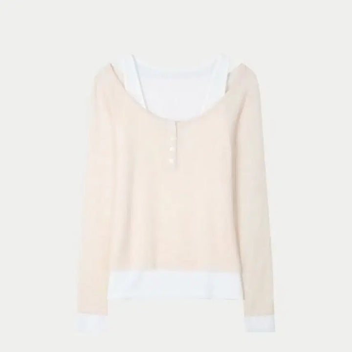 [BUNJANG] Usoep Sheer Button Layered T-shirt (Pink) / 유솝 시어 버튼 레이어드 티 (핑크)