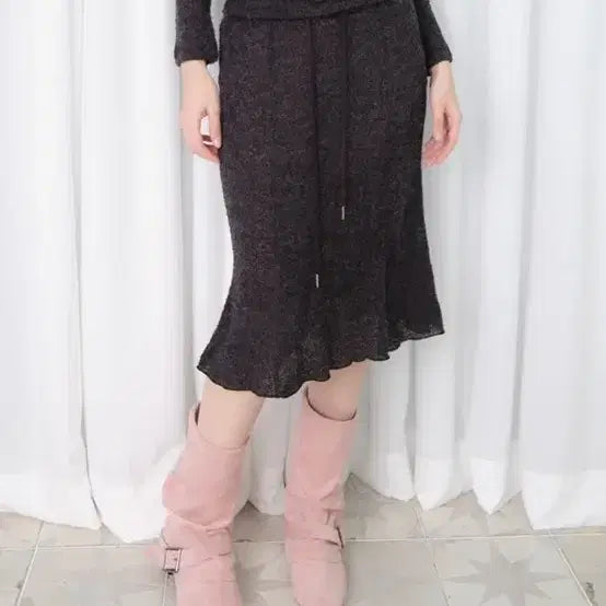 [BUNJANG] Loose Cloud Boucle Knit Skirt / 루즈슬립오버 클라우드 부클레 니트 스커트