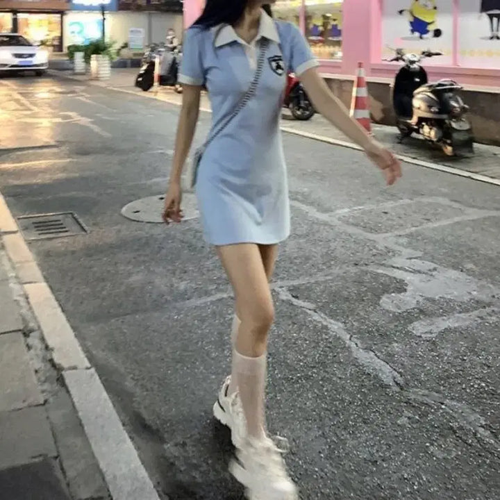 [BUNJANG] Color Block Collar Mini Dress - M / 배색 카라넥 미니원피스-M