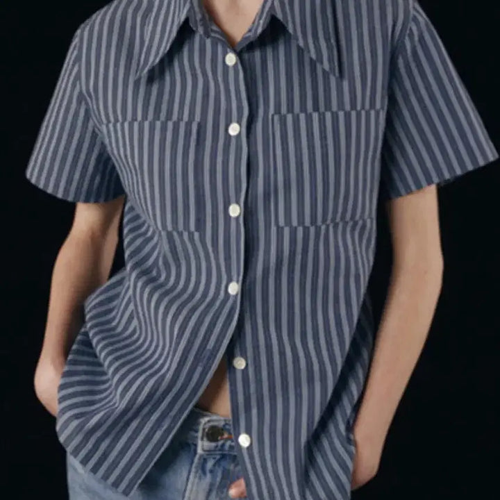 [BUNJANG] Repose Stripe Seersucker Shirt / 리포스 스트라이프 시어서커 셔츠