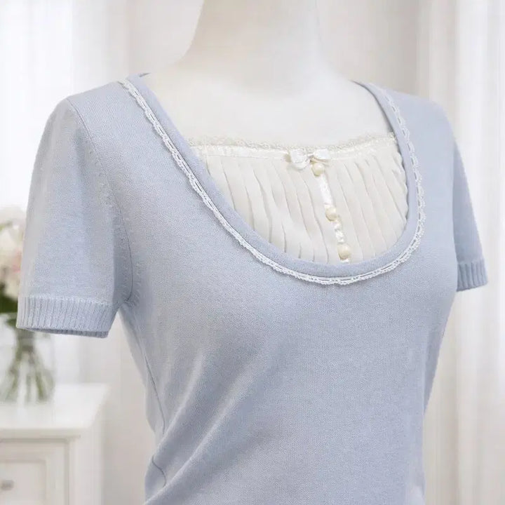 [BUNJANG] Vintage Baby Blue Ribbon Chiffon Rogyal Top / 빈티지 베이비블루 리본 쉬폰 로걀탑 페어리 잉그니 엑시즈팜 세실맥비 대장