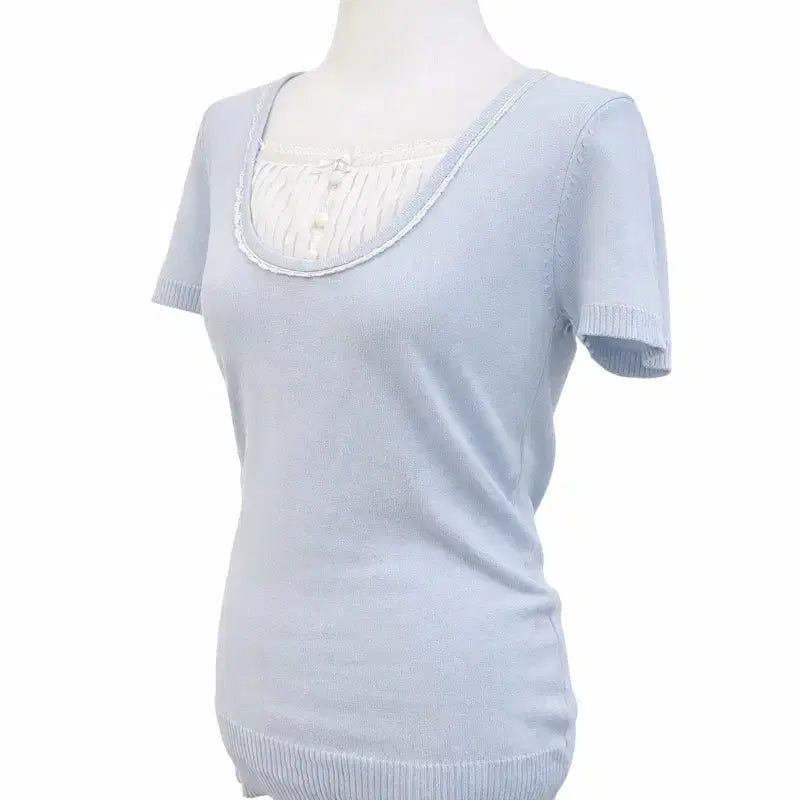 [BUNJANG] Vintage Baby Blue Ribbon Chiffon Rogyal Top / 빈티지 베이비블루 리본 쉬폰 로걀탑 페어리 잉그니 엑시즈팜 세실맥비 대장