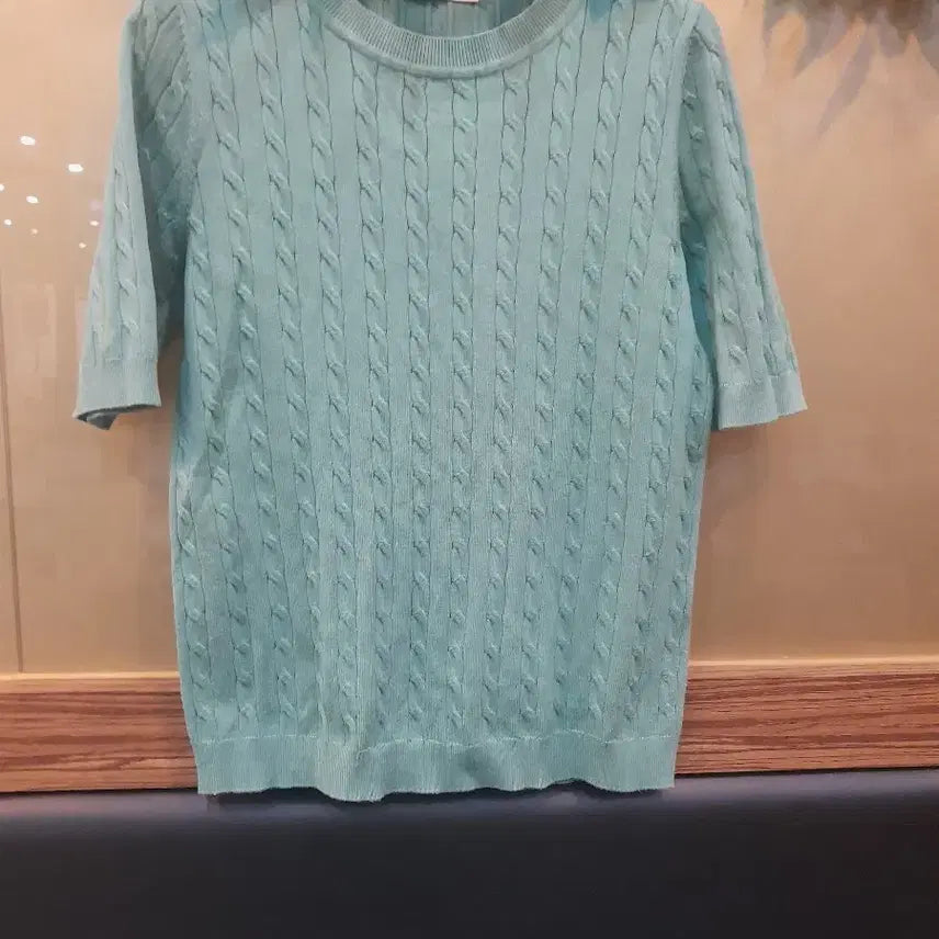 [BUNJANG] Anziek Mint Cable Knit Short Sleeve Sweater / 안지크민트 꽈배기 반팔 니트
