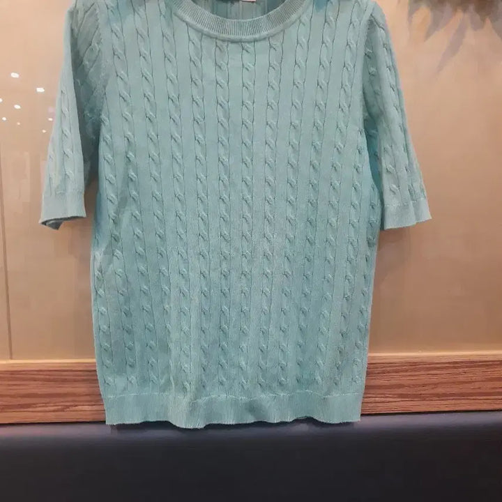 [BUNJANG] Anziek Mint Cable Knit Short Sleeve Sweater / 안지크민트 꽈배기 반팔 니트