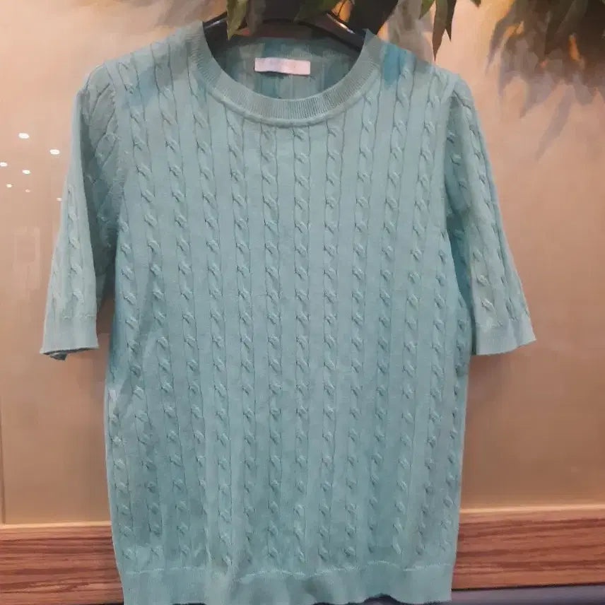 [BUNJANG] Anziek Mint Cable Knit Short Sleeve Sweater / 안지크민트 꽈배기 반팔 니트
