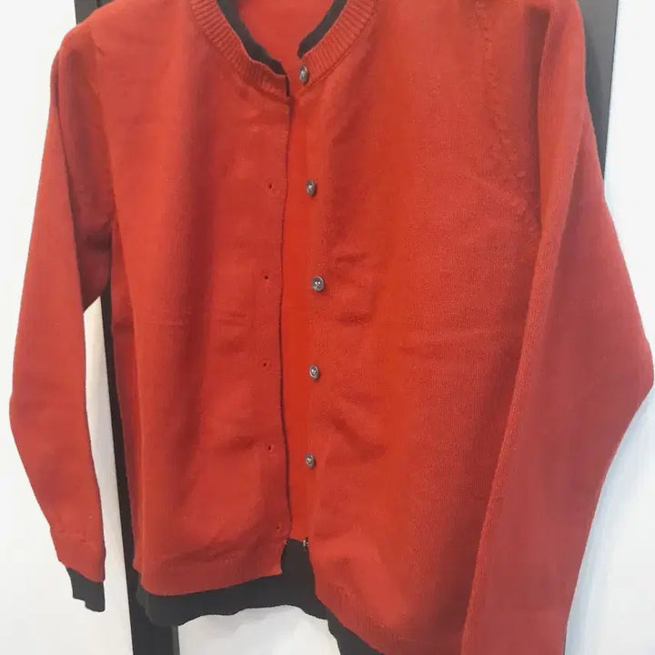 [BUNJANG] Red Color Block Knit Cardigan / 레드 배색니트 가디건
