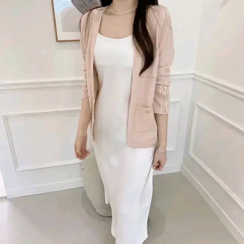 [BUNJANG] Pink Gold Tweed Midi Cardigan / 핑크 골드 트위드 미디 가디건 수입의류 헤이에스퍼빗라메드드벨라드오브시에