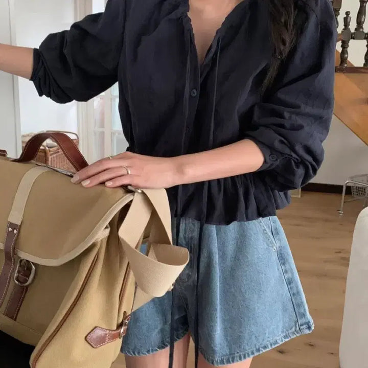 [BUNJANG] Melounge A-Line Pleated Denim Shorts / 멜라운지 핀턱 A반팬츠