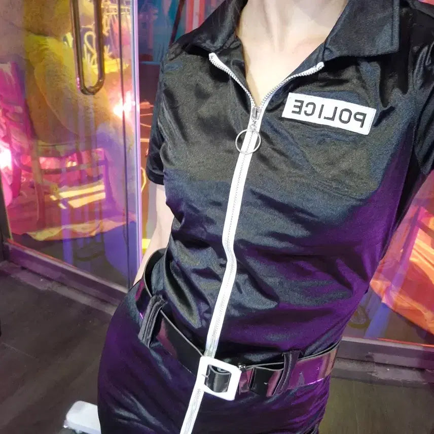 [BUNJANG] Black Police Uniform Costume Set / 블랙 폴리스 제복 코스튬 의상 + 모자 +장갑
