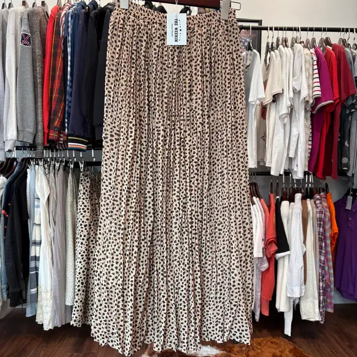 [BUNJANG] Nano Universe Leopard Print Pleated Long Skirt / 일본빈티지 레오파드 플리츠 롱 스커트