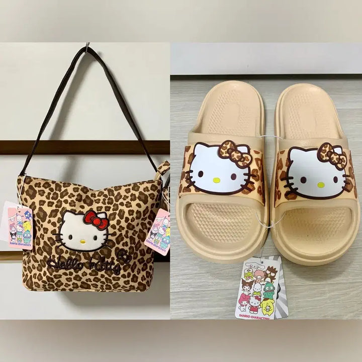 [BUNJANG] Sanrio Hello Kitty Leopard Tote Bag + Slipper Set (250mm) / (2개세트가격) 산리오 헬로키티 호피 레오파드 토트백+슬리퍼250mm