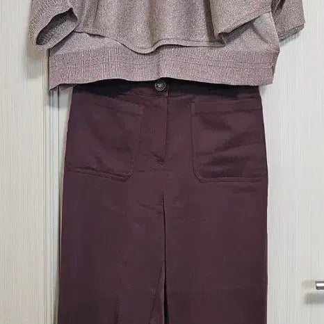 [SOLD OUT] 크레송 브라운 상의 + 와인색 바지 세트