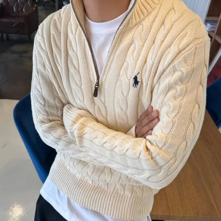 [SOLD OUT] 폴로 랄프로렘 남자 코튼 꽈배기 하프집업 니트 L