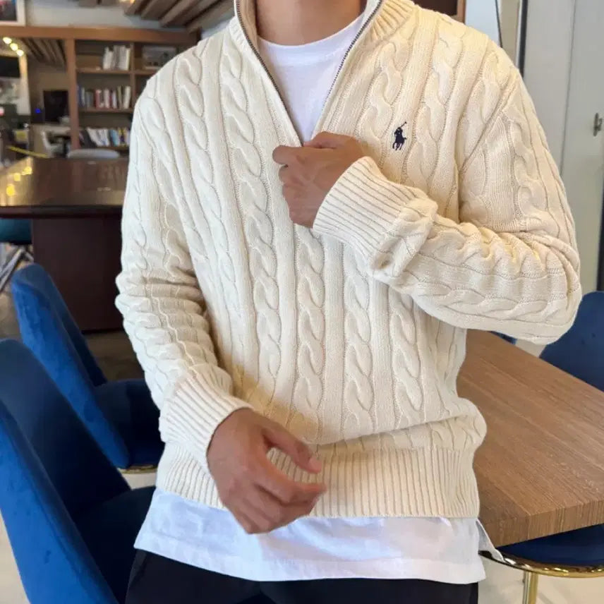 [SOLD OUT] 폴로 랄프로렘 남자 코튼 꽈배기 하프집업 니트 L