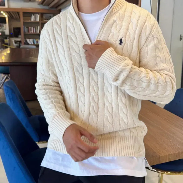 [SOLD OUT] 폴로 랄프로렘 남자 코튼 꽈배기 하프집업 니트 L