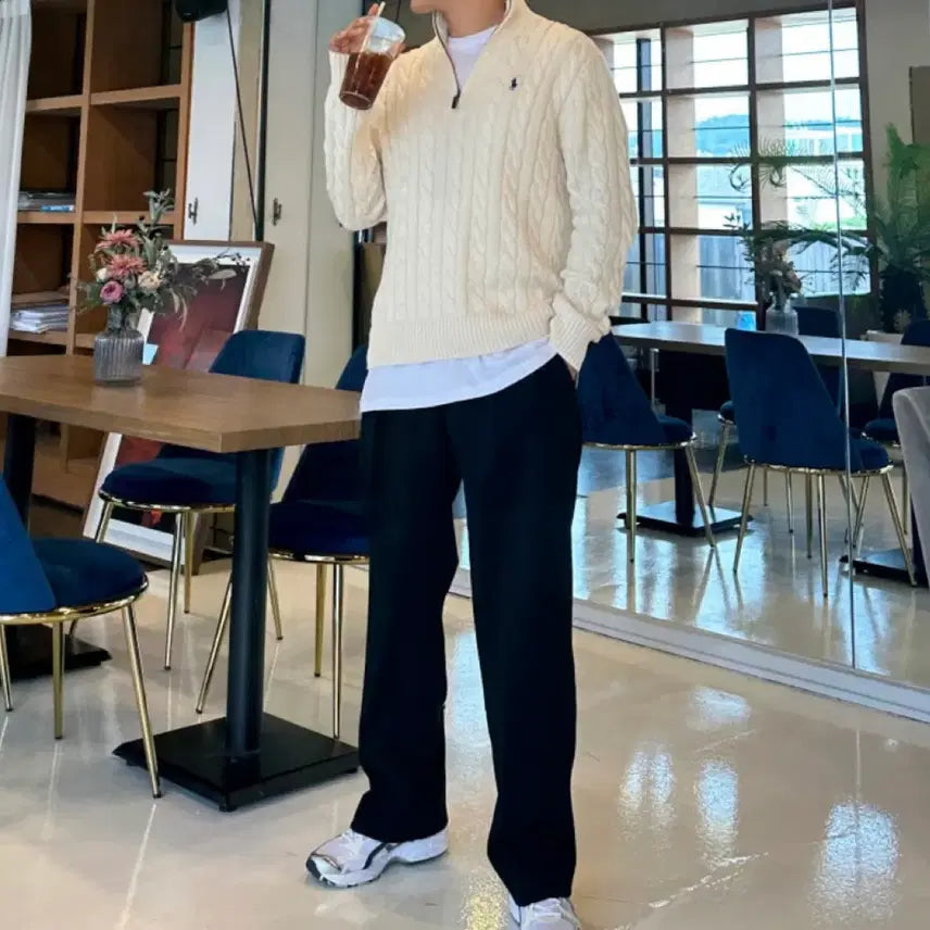 [SOLD OUT] 폴로 랄프로렘 남자 코튼 꽈배기 하프집업 니트 L