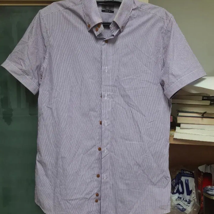 [BUNJANG] TNGT Slim Fit Purple Stripe Short Sleeve Shirt 95 / TNGT 슬림핏 퍼플 스트라이프 반팔 셔츠 95