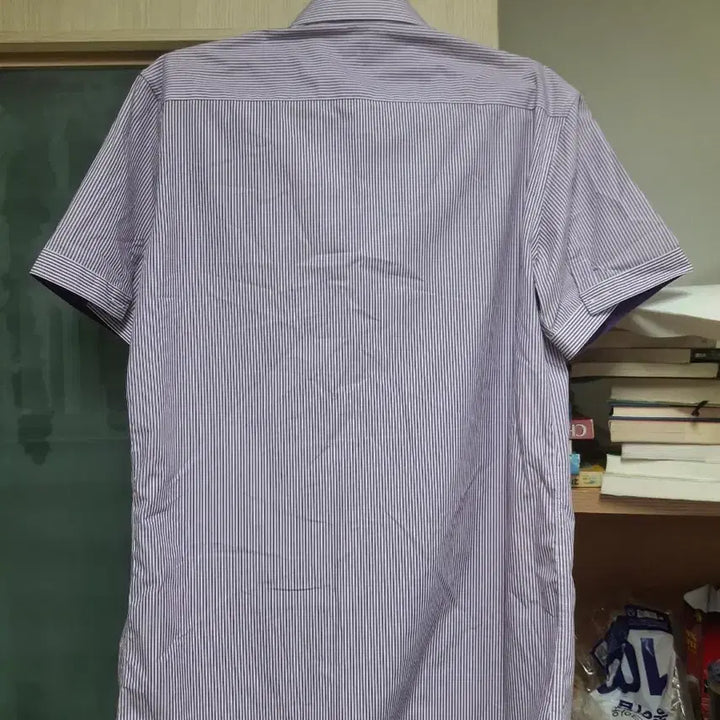 [BUNJANG] TNGT Slim Fit Purple Stripe Short Sleeve Shirt 95 / TNGT 슬림핏 퍼플 스트라이프 반팔 셔츠 95