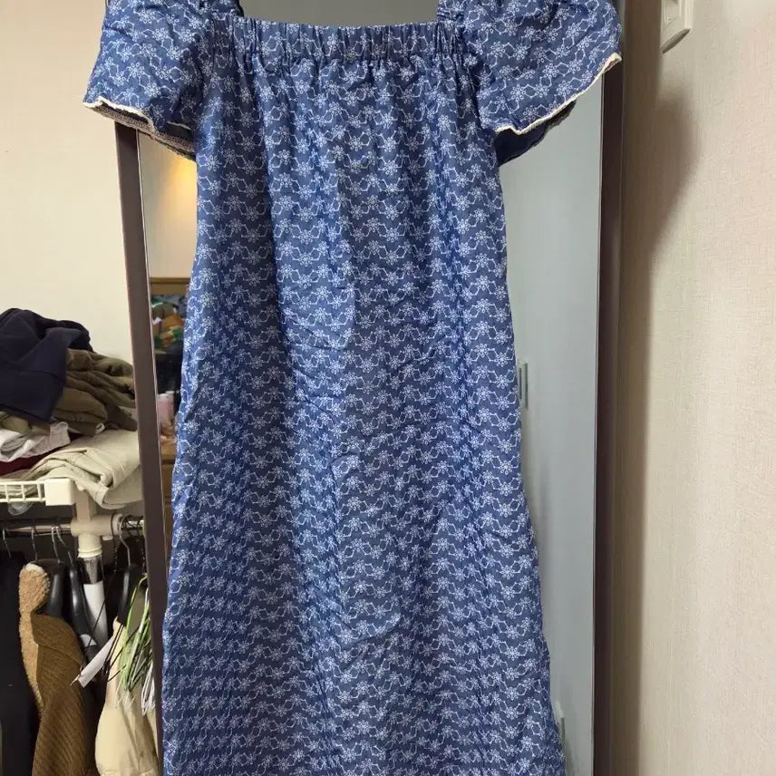 [BUNJANG] Blue Flower Pattern Long Dress / 블루 플라워 패턴 롱 원피스