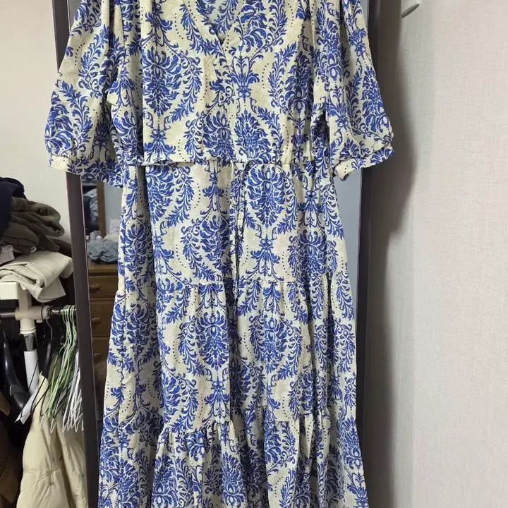 [BUNJANG] Blue Floral Long Dress Pattern Dress / 블루 플라워 롱 원피스 패턴원피스