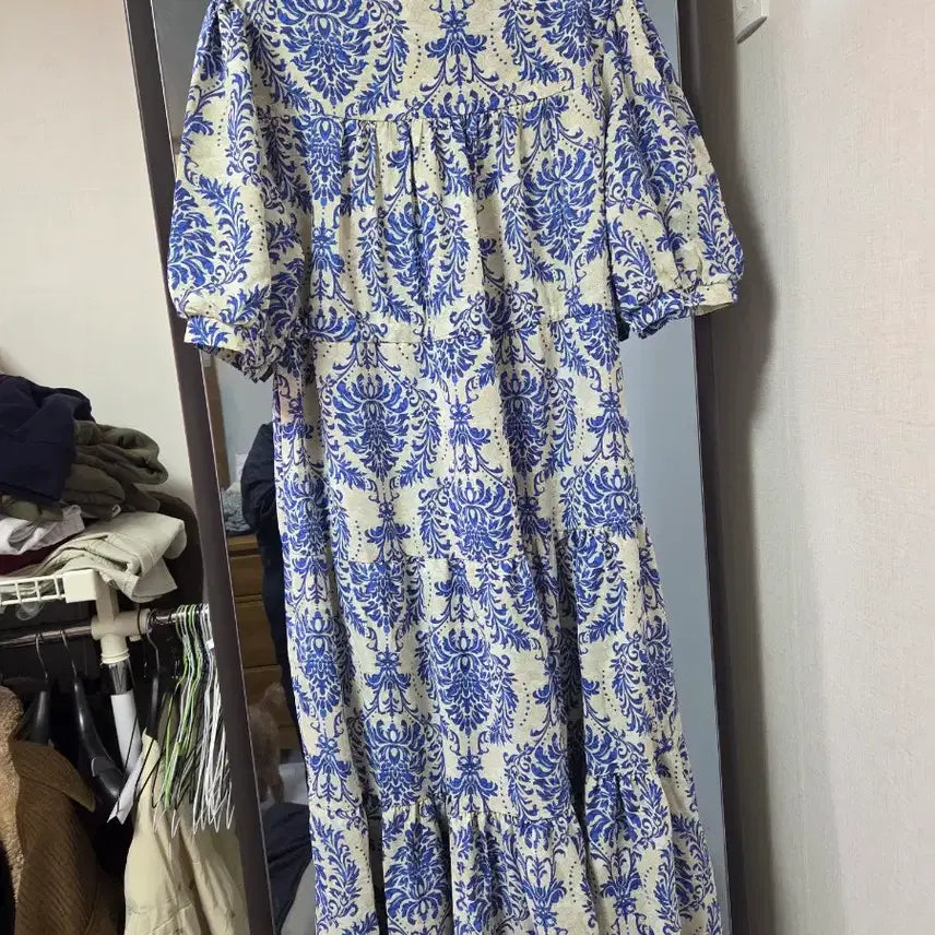 [BUNJANG] Blue Floral Long Dress Pattern Dress / 블루 플라워 롱 원피스 패턴원피스