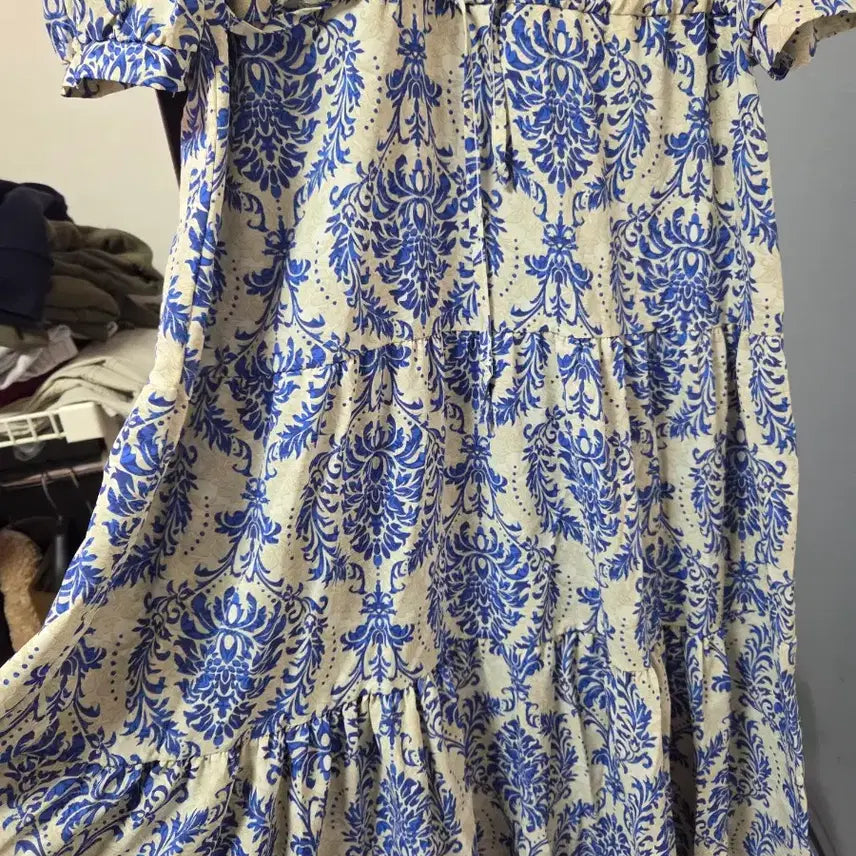 [BUNJANG] Blue Floral Long Dress Pattern Dress / 블루 플라워 롱 원피스 패턴원피스