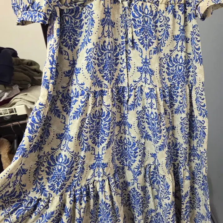 [BUNJANG] Blue Floral Long Dress Pattern Dress / 블루 플라워 롱 원피스 패턴원피스
