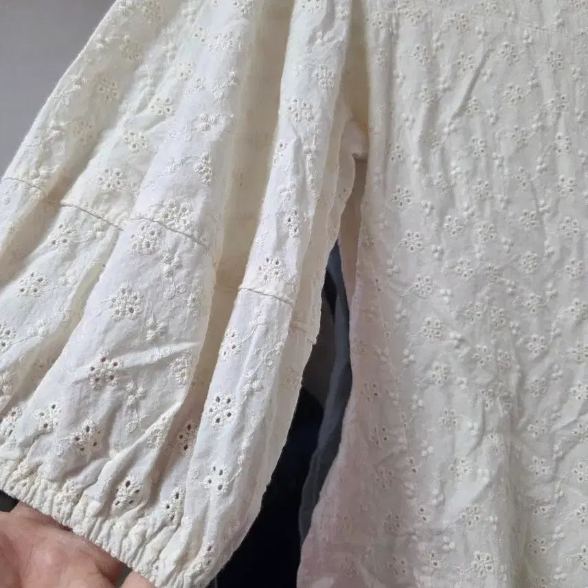 [BUNJANG] Ivory Punching Short Sleeve Long Dress / 아이보리 펀칭 반팔 롱 원피스