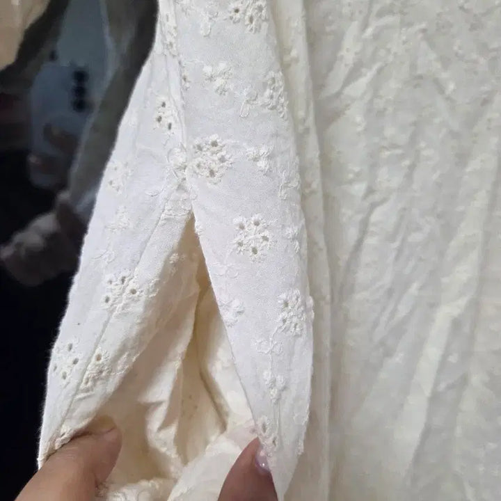 [BUNJANG] Ivory Punching Short Sleeve Long Dress / 아이보리 펀칭 반팔 롱 원피스