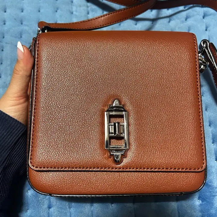 [BUNJANG] Oryany Brown Leather Crossbody Tote Bag / 오야니 브라운 크로스백 토드백 16.5x16.5cm