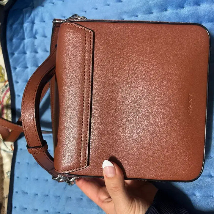 [BUNJANG] Oryany Brown Leather Crossbody Tote Bag / 오야니 브라운 크로스백 토드백 16.5x16.5cm