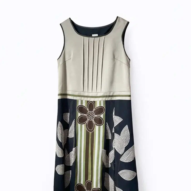 [BUNJANG] Vintage Floral Sleeveless Dress / 빈티지 플라워 배색 슬리브리스 원피스