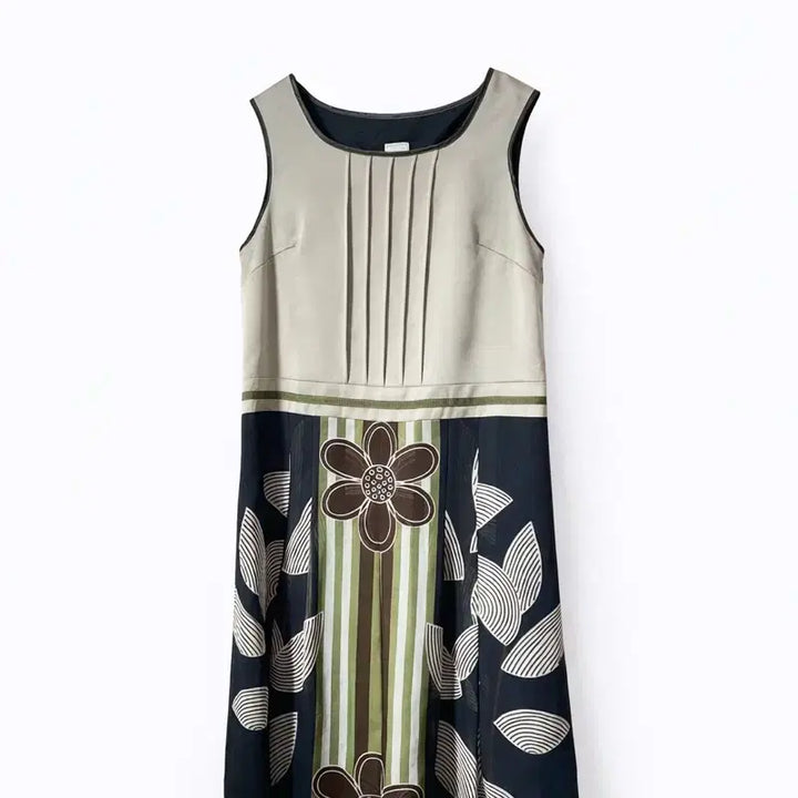 [BUNJANG] Vintage Floral Sleeveless Dress / 빈티지 플라워 배색 슬리브리스 원피스