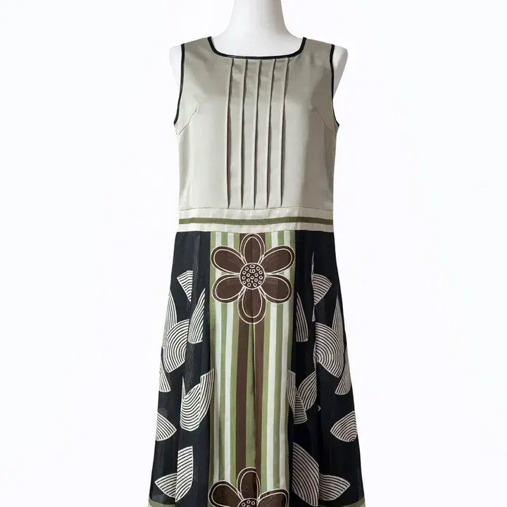 [BUNJANG] Vintage Floral Sleeveless Dress / 빈티지 플라워 배색 슬리브리스 원피스