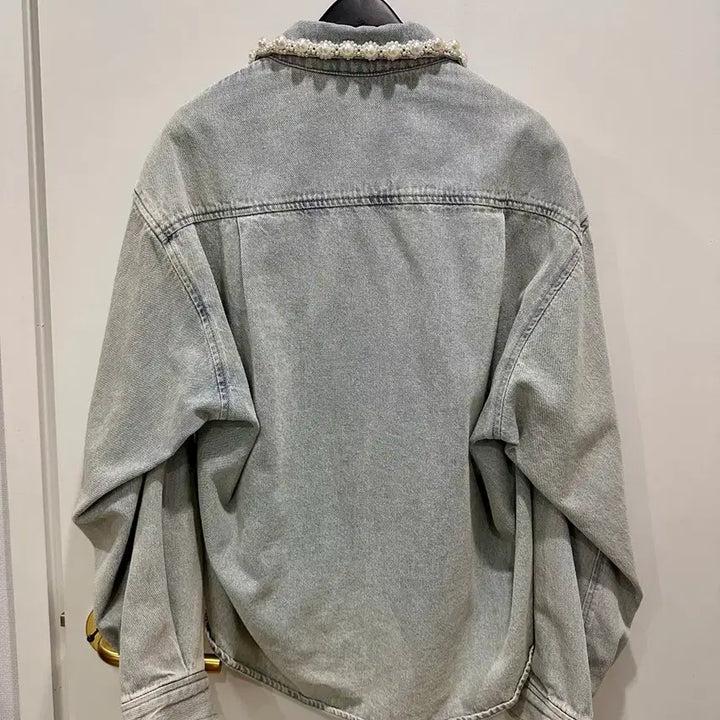[BUNJANG] Sandro Pearl Denim Shirt Cardigan / Sandro 산드로 진주 데님 셔츠 가디건