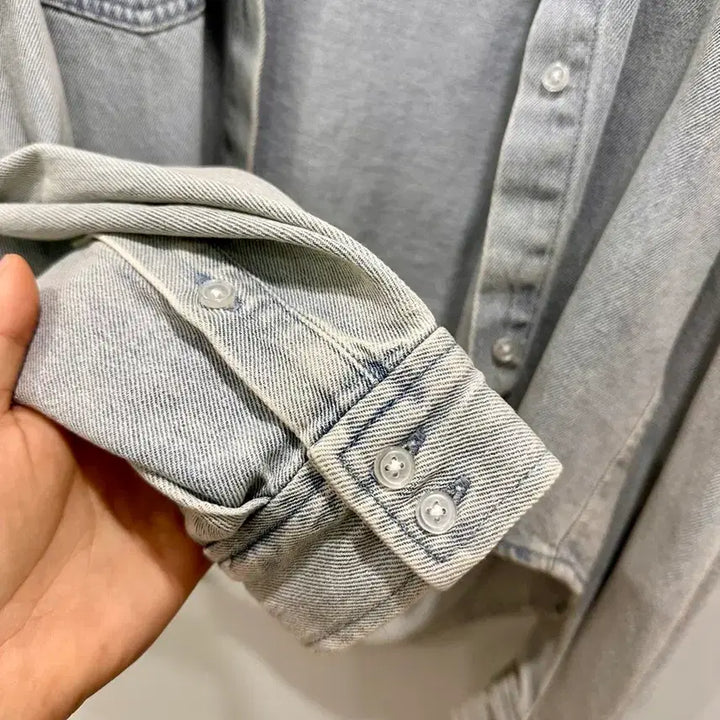[BUNJANG] Sandro Pearl Denim Shirt Cardigan / Sandro 산드로 진주 데님 셔츠 가디건