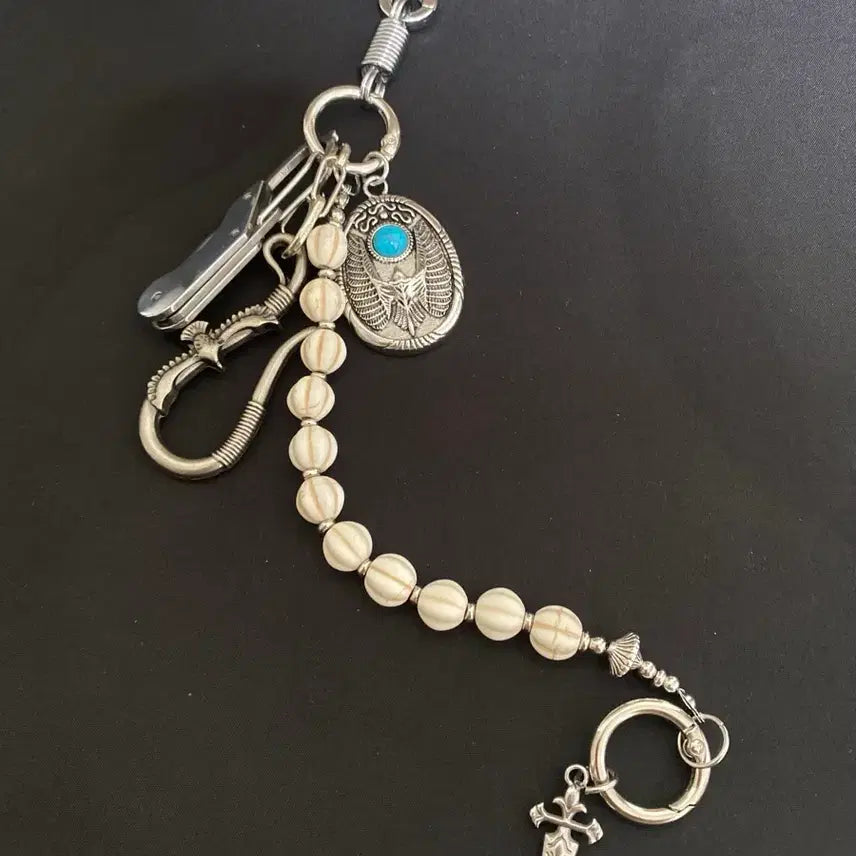 [BUNJANG] Vintage Ethnic Beaded Chain Keychain / 빈티지  에스닉 비즈 체인 키링