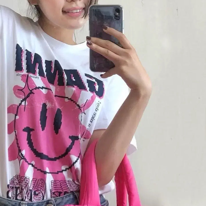 [BUNJANG] GANNI Love Club T-Shirt Bright White Pink / [M] 가니 러브 클럽 티셔츠 브라이트 화이트 핑크