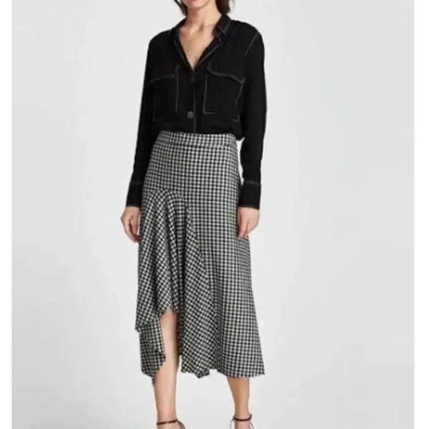[BUNJANG] ZARA Check Asymmetrical Long Skirt - Size S / ZARA 체크 언발란스 롱 스커트 S
