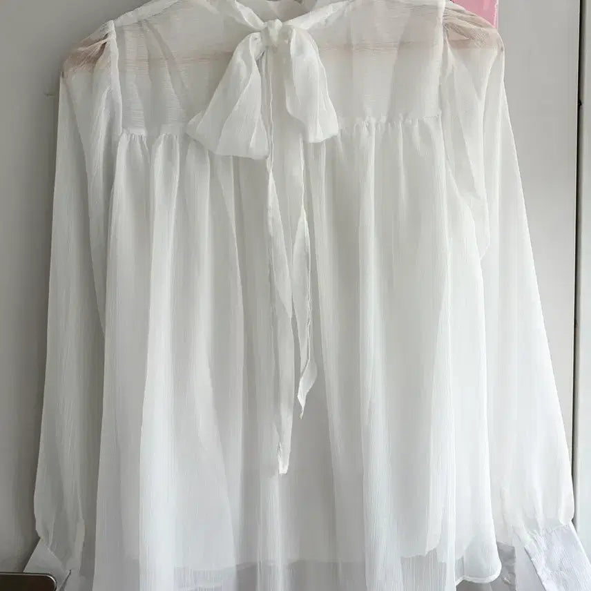 [BUNJANG] White Chiffon Blouse with Belt Set / (새상품) 화이트 쉬폰 블라우스 벨트 세트