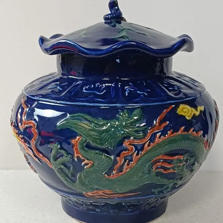 [BUNJANG] Five-Color Celadon Porcelain Jar with Dragon Motif / 오채청화 용 문양 도자기 항아리