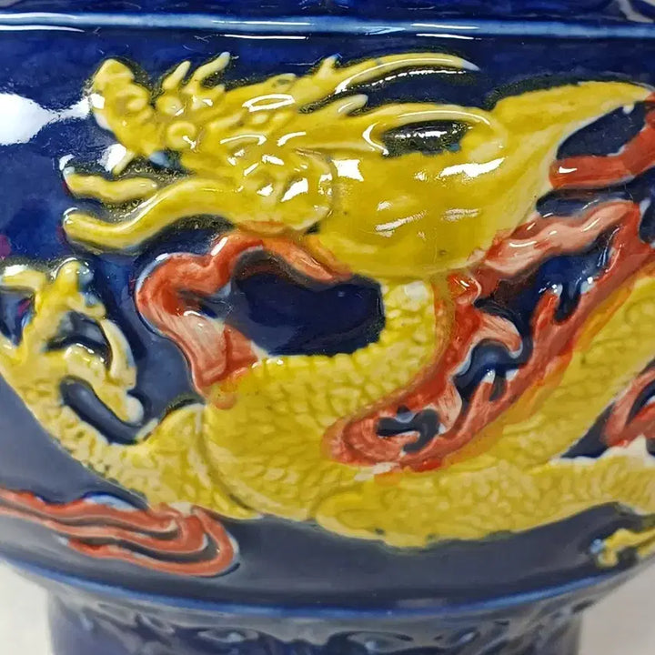[BUNJANG] Five-Color Celadon Porcelain Jar with Dragon Motif / 오채청화 용 문양 도자기 항아리