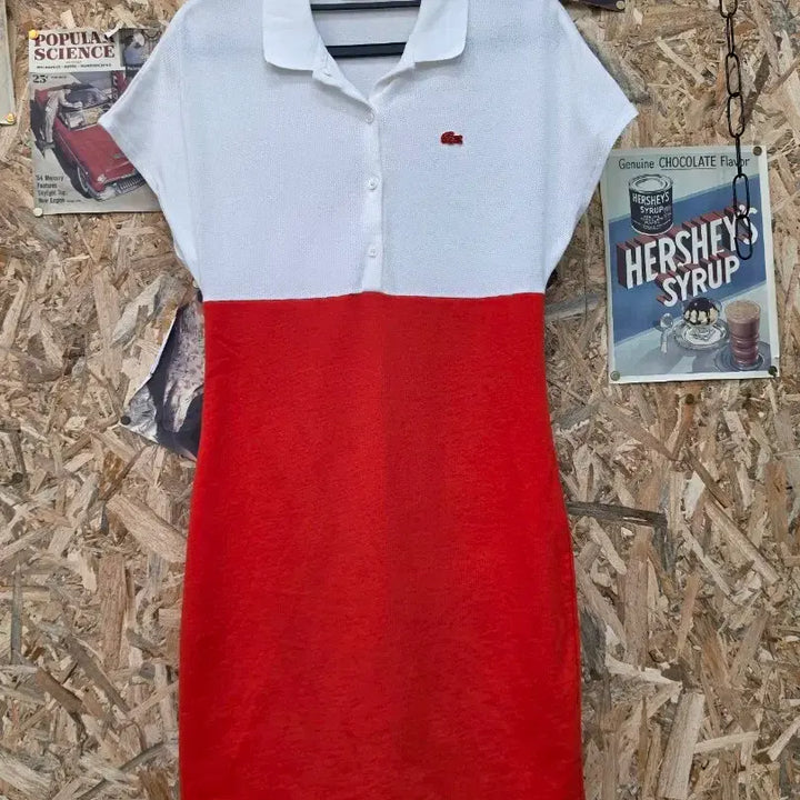 [BUNJANG] Lacoste Color Block Polo Dress / 라코스테 화이트/레드 블록 PK 원피스 36