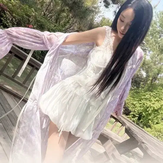 [BUNJANG] FackTheDonald Naked Morning Robe Flower Pattern Long Robe / 팩더널드 네이키드 모닝 로브 플라워 패턴 롱 로브