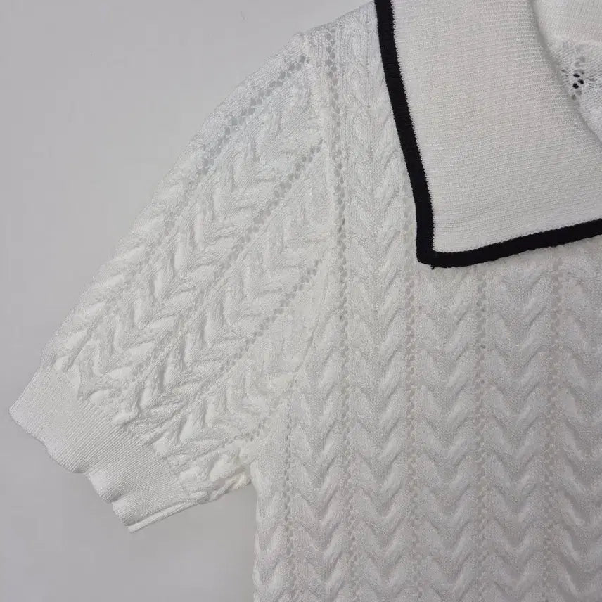 [BUNJANG] BNX White Knit Short-Sleeve Zip-Up T-Shirt / BNX 화이트 니트 반팔 집업티셔츠
