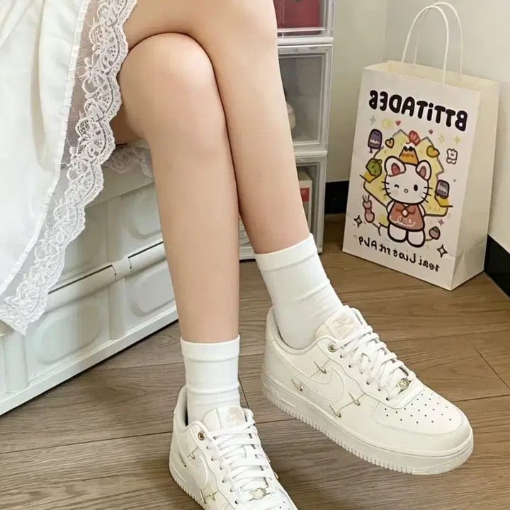 [BUNJANG] Nike Air Force 1 All White Gold Point Sneakers / 나이키 에어포스1 올 화이트 골드 포인트 사이즈/235