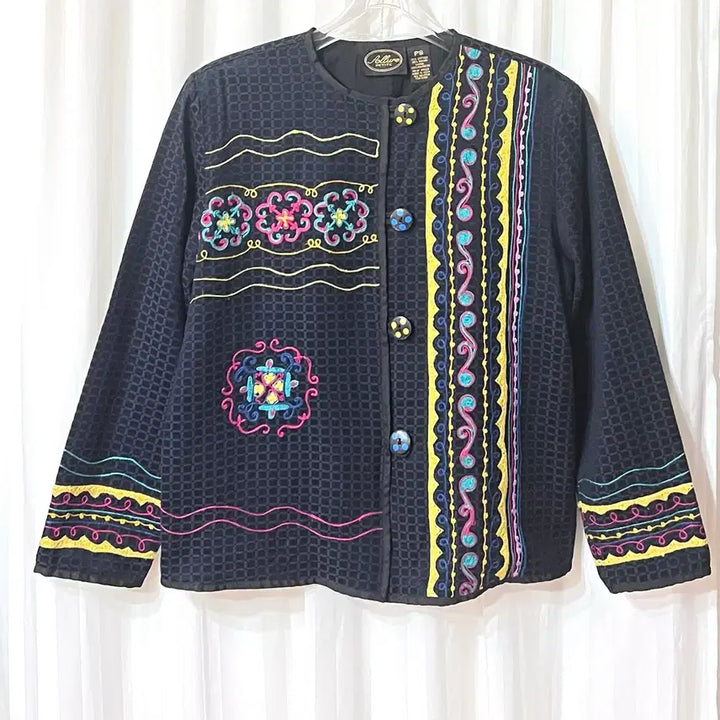 [BUNJANG] Soleir Petite Embroidered Black Jacket (55-66) / 솔레르 페티트 자수 포인트 블랙 자켓 55-66 상태좋음