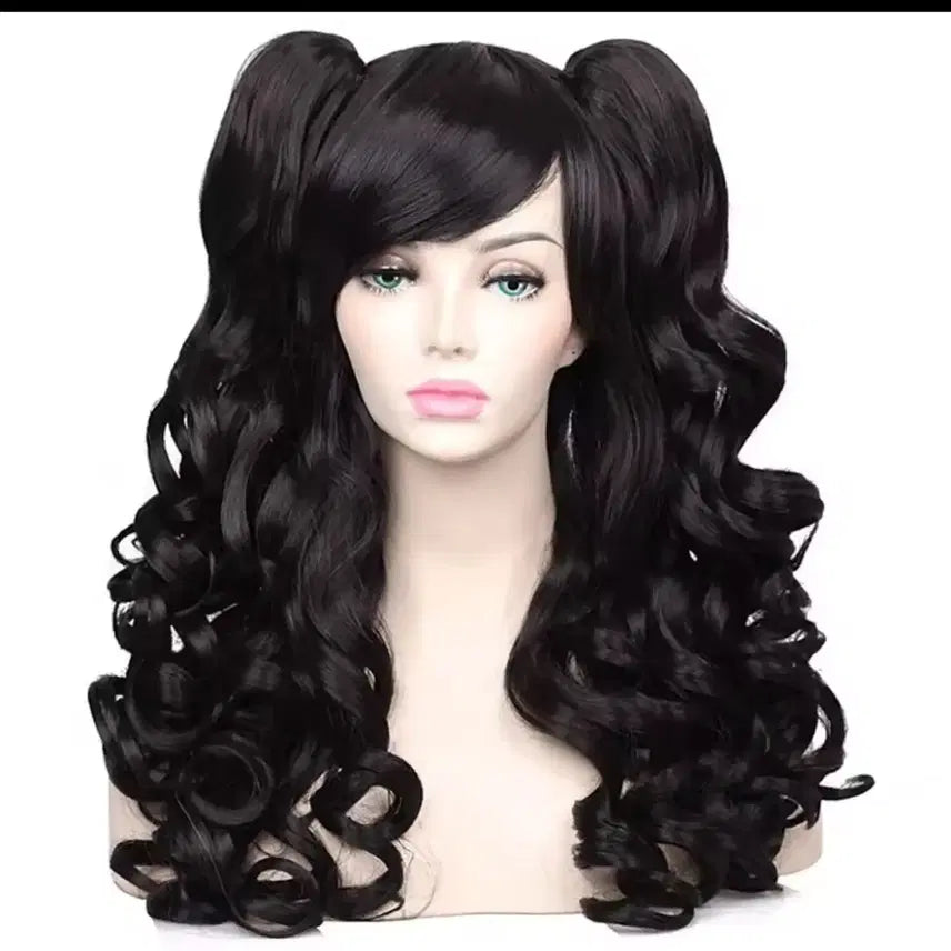 [BUNJANG] Cosplay Black Twin Tail Wig / 패션 통가발 트윈테일 양갈래 블랙 앞머리 웨이브 코스프레