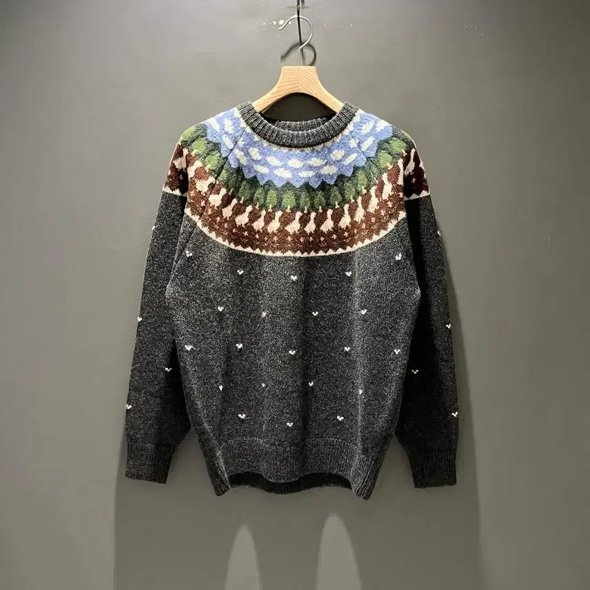 [BUNJANG] Unlikely Pair Fair Isle Duck Knit Sweater XL / 언라이클리 페어 아일 덕 니트 스웨터